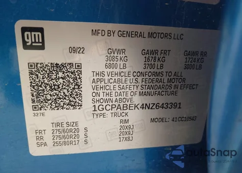 2022 Chevrolet Silverado 1500 2Wd Short Bed Custom z USA, uszkodzony, nr VIN 1GCPABEK4NZ643391